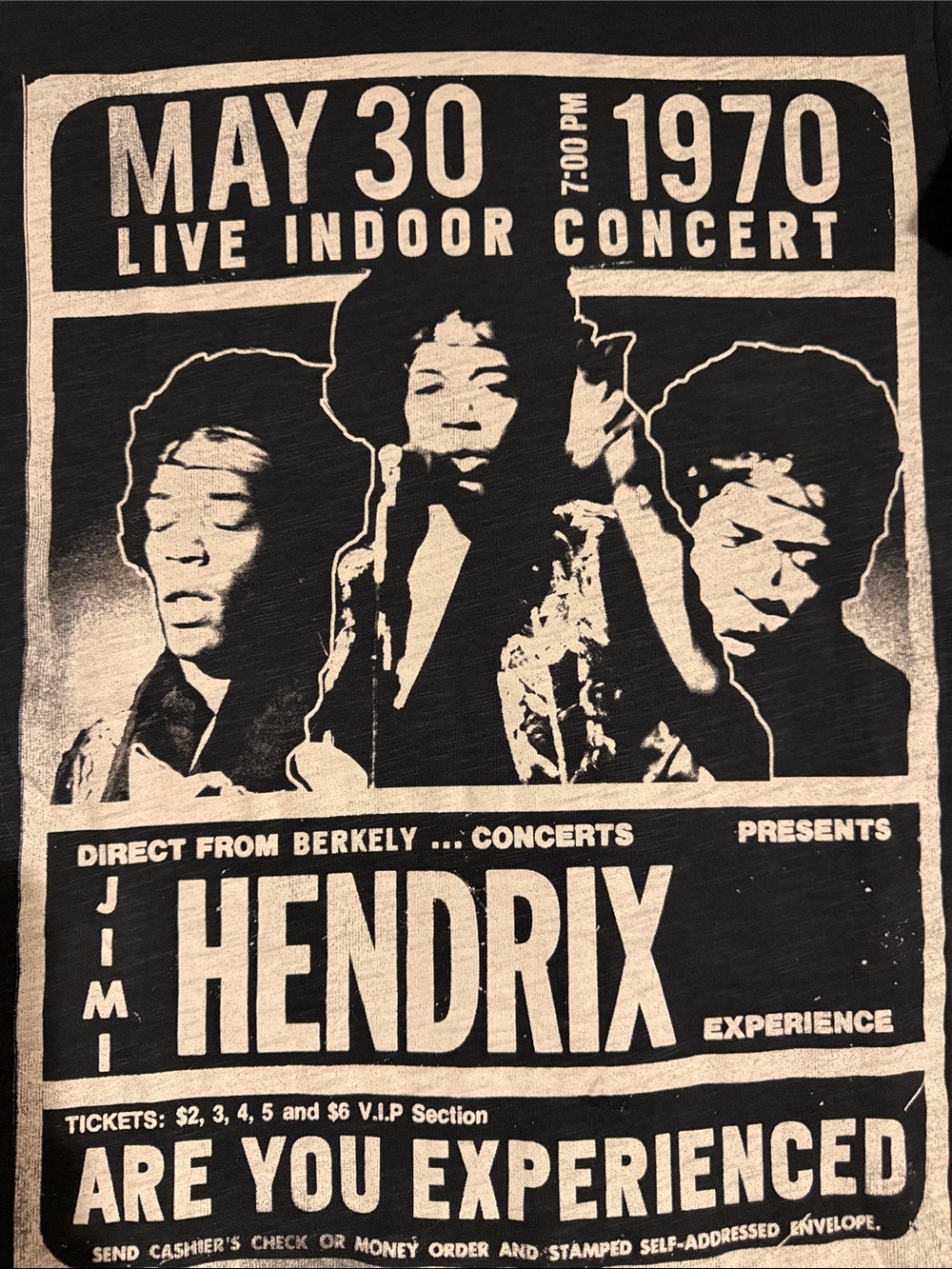 2013 official Jimi Hendrix May 30, 1970 Concert Poster V-Neck T-Shirt Small